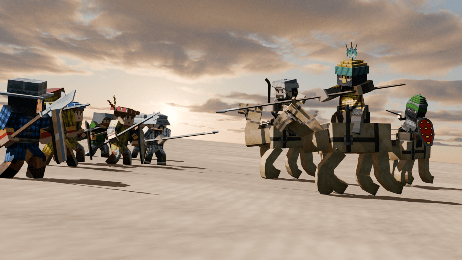 Massive medieval army battle with siege engines and cavalry on Mvndicraft server